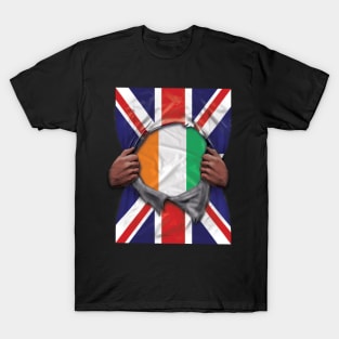 Ivory Coast Flag Great Britain Flag Ripped - Gift for Ivorian From Ivory Coast T-Shirt